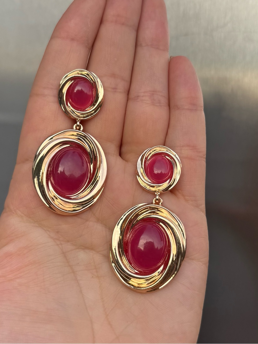 Vintage Pink Cabochon Drop Earrings - Picture 4 of 5